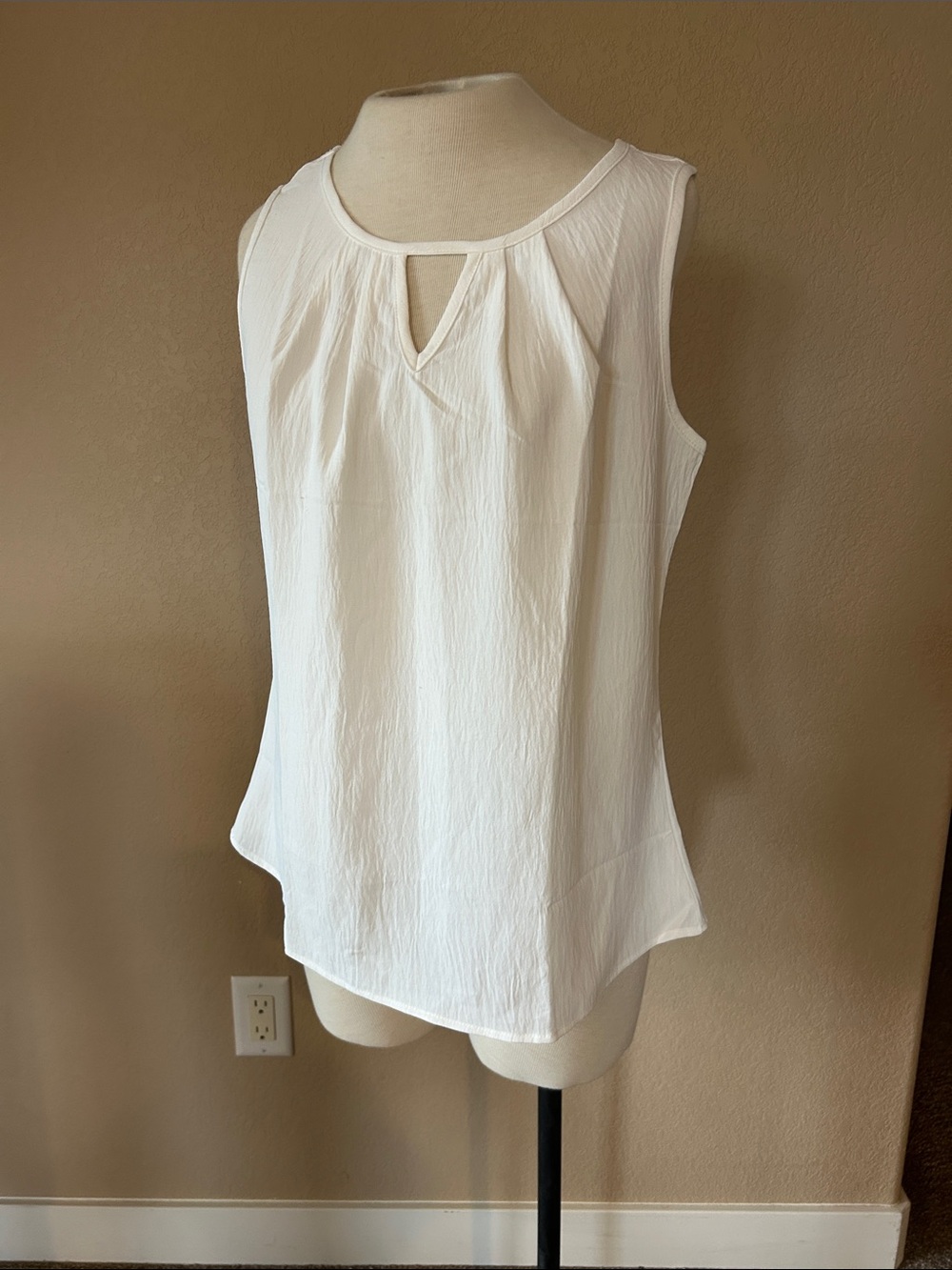 White Sleeveless Keyhole Top